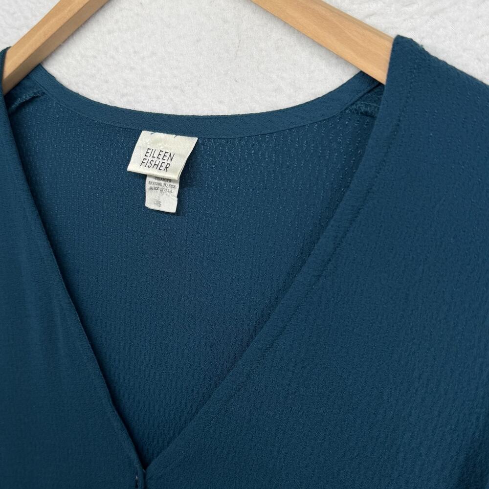 EILEEN FISHER Top S Rayon Crepe Button Up Cardigan Long Sleeve Blue VTG USA - Picture 6 of 11